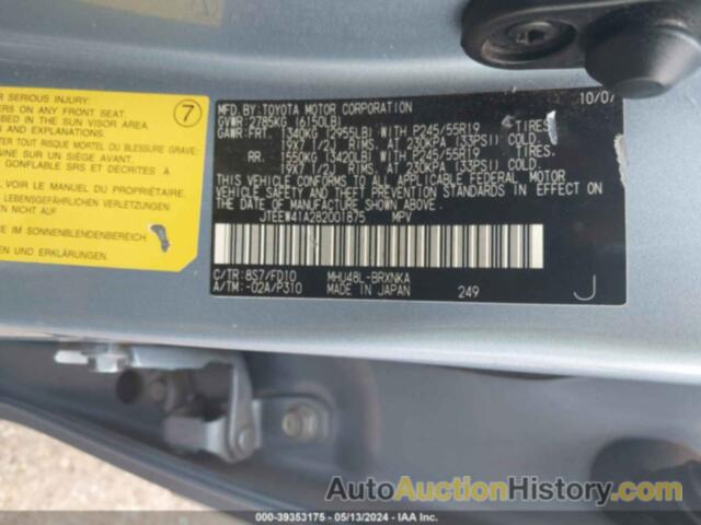 TOYOTA HIGHLANDER HYBRID, JTEEW41A282001875