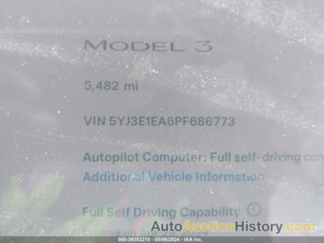 TESLA MODEL 3 REAR-WHEEL DRIVE, 5YJ3E1EA6PF686773