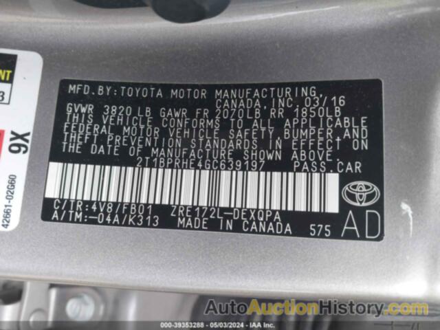 TOYOTA COROLLA LE ECO, 2T1BPRHE4GC639197