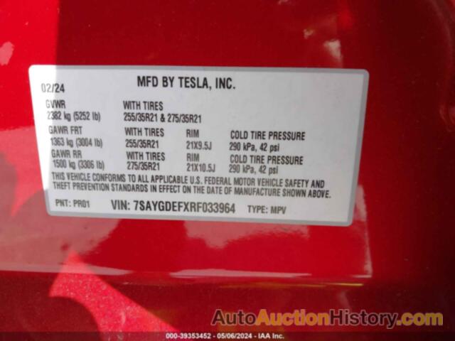 TESLA MODEL Y, 7SAYGDEFXRF033964