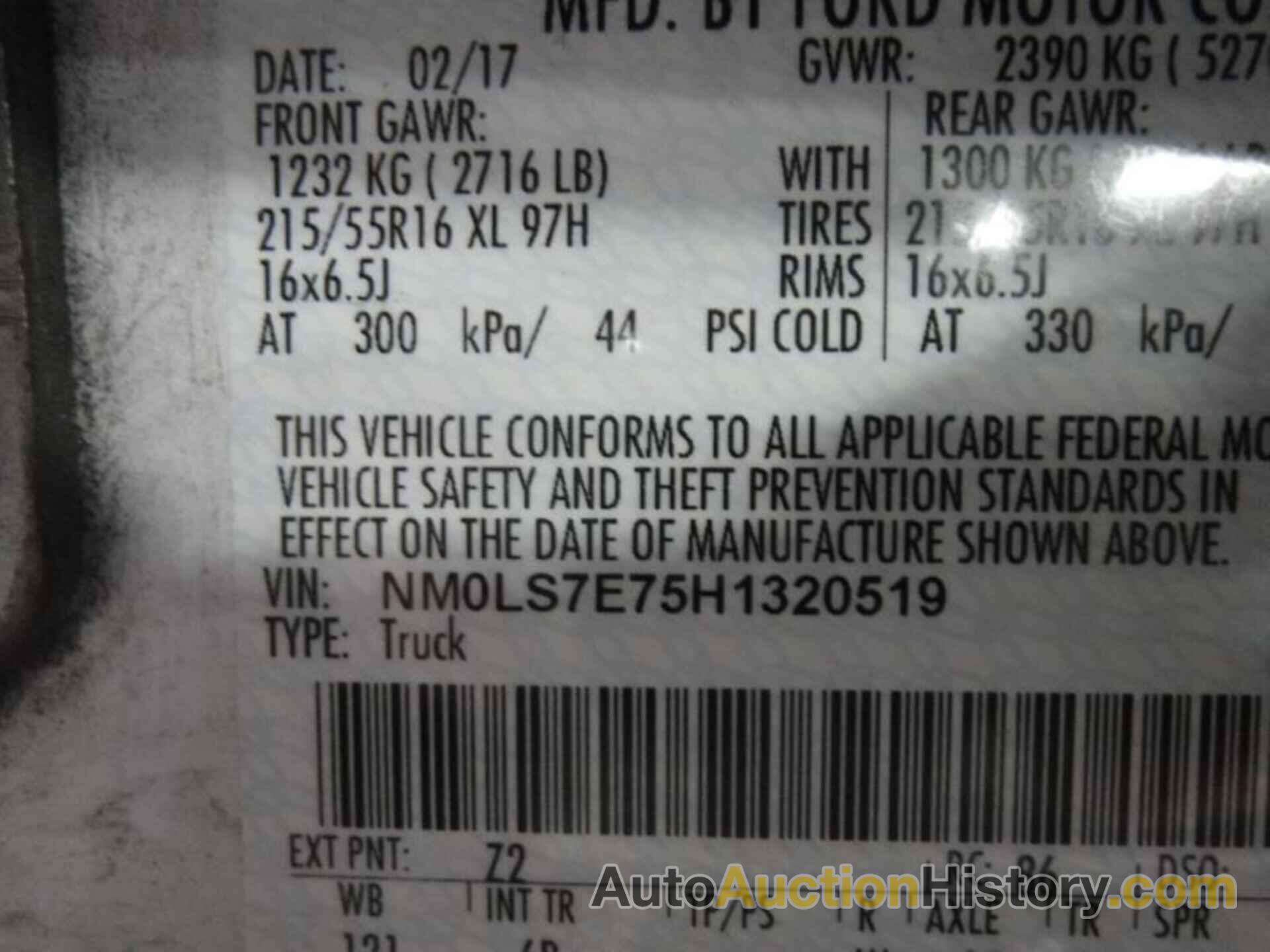 FORD TRANSIT CONNECT XL, NM0LS7E75H1320519