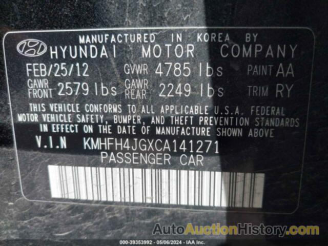 HYUNDAI AZERA, KMHFH4JGXCA141271