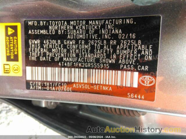 TOYOTA CAMRY LE, 4T4BF1FK2GR555915