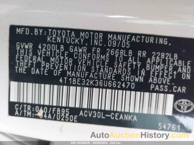 TOYOTA CAMRY LE, 4T1BE32K36U662470