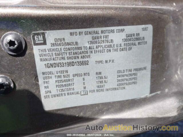 CHEVROLET UPLANDER LT, 1GNDV33198D135692