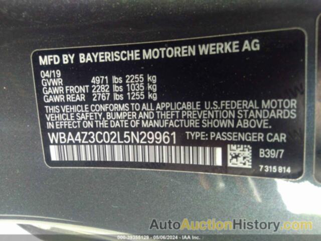 BMW 430XI, WBA4Z3C02L5N29961