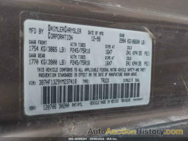 DODGE RAM 1500, 3B7HF13Z9YM237418