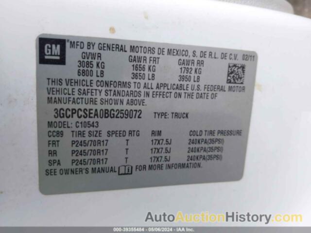 CHEVROLET SILVERADO 1500 LT, 3GCPCSEA0BG259072