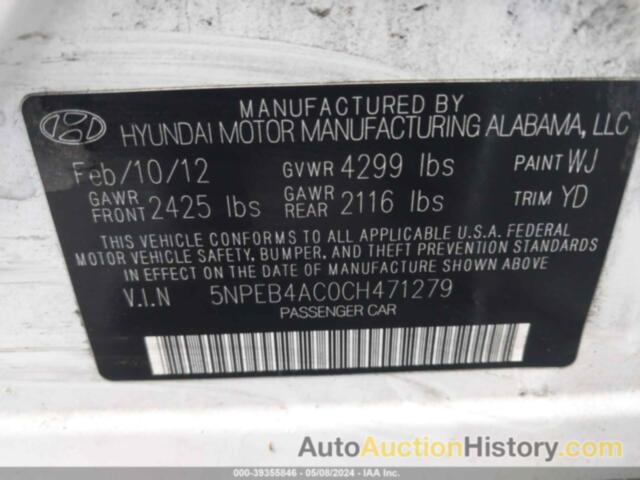 HYUNDAI SONATA GLS, 5NPEB4AC0CH471279