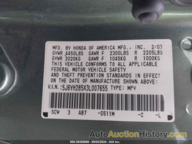 HONDA ELEMENT EX, 5J6YH285X3L007655