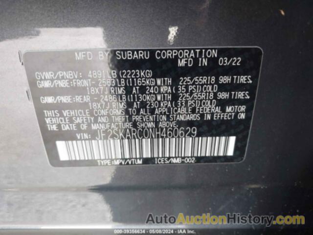 SUBARU FORESTER TOURING, JF2SKARC0NH460629