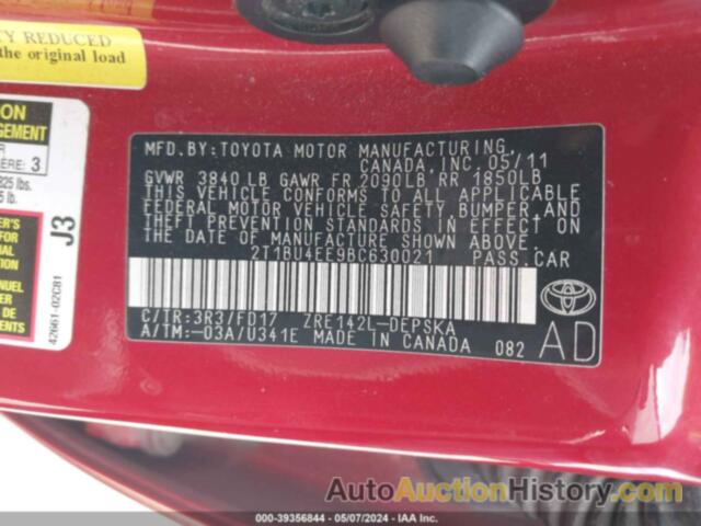 TOYOTA COROLLA S, 2T1BU4EE9BC630021