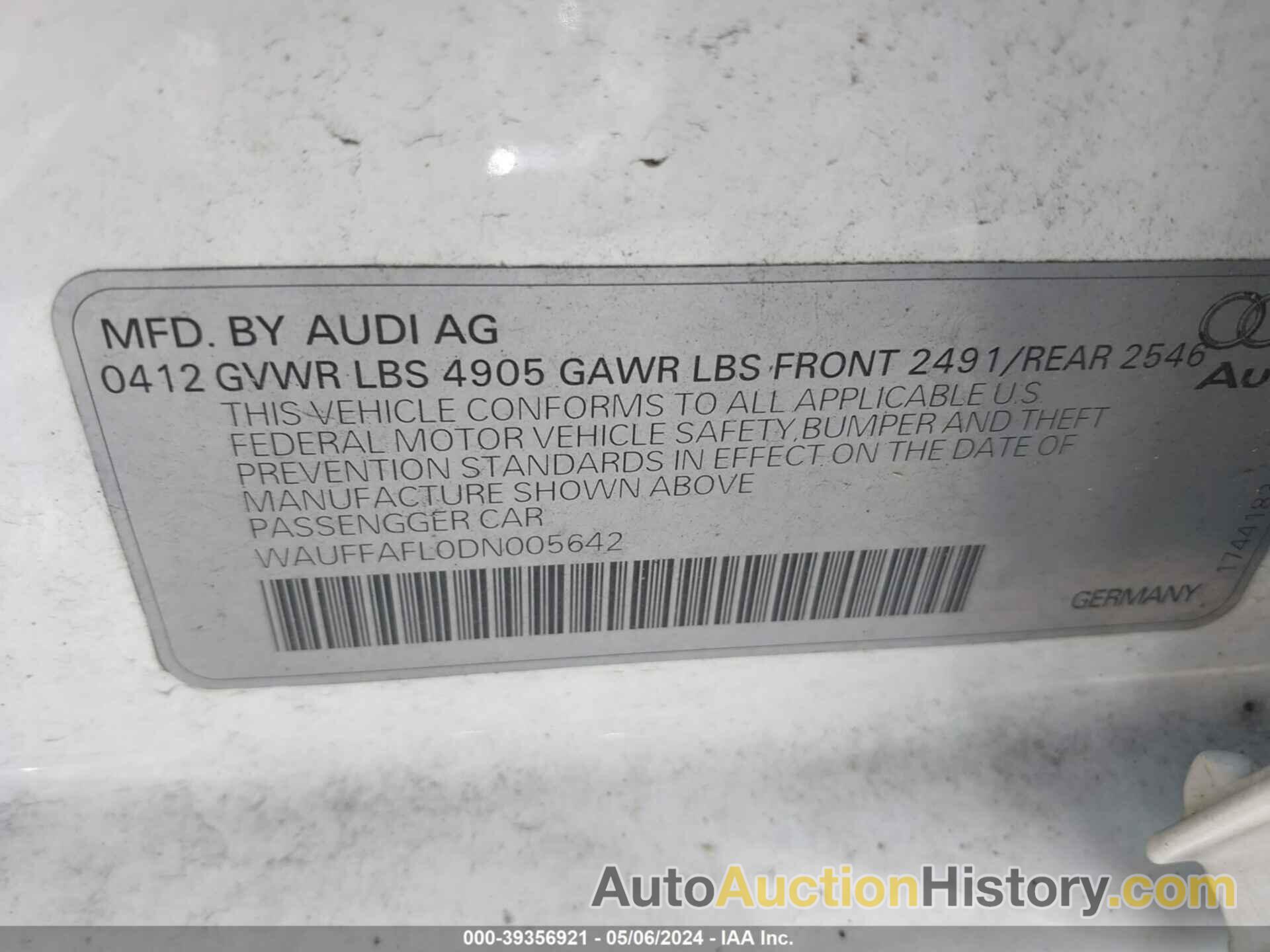 AUDI A4 2.0T PREMIUM, WAUFFAFL0DN005642