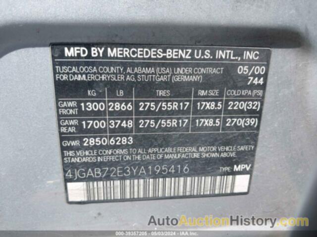 MERCEDES-BENZ ML 430, 4JGAB72E3YA195416
