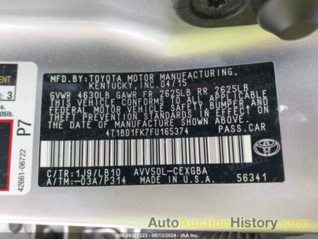 TOYOTA CAMRY HYBRID/LE/XLE/SE, 4T1BD1FK7FU165374