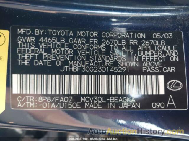 LEXUS ES 300 300, JTHBF30G230145291