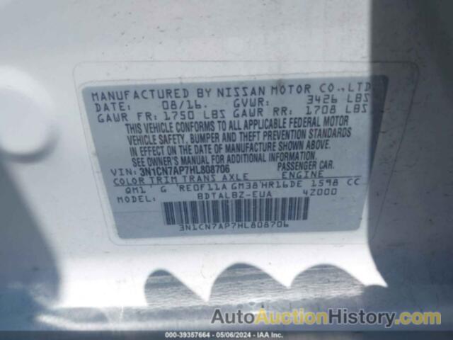 NISSAN VERSA S/S PLUS/SV/SL, 3N1CN7AP7HL808706