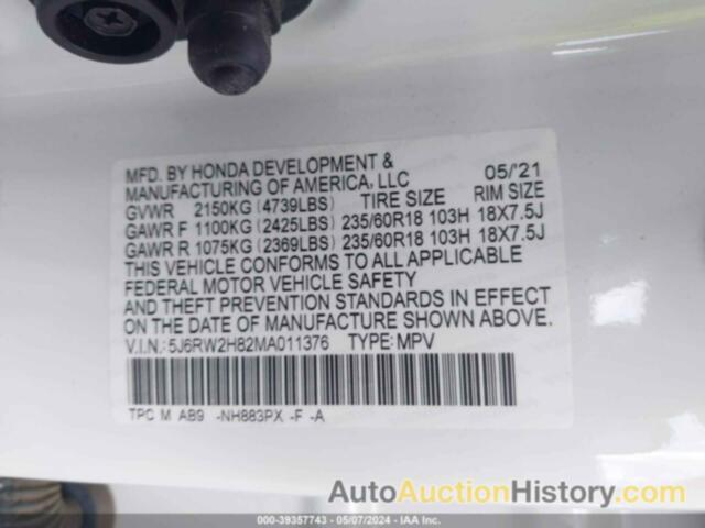 HONDA CR-V AWD EX-L, 5J6RW2H82MA011376