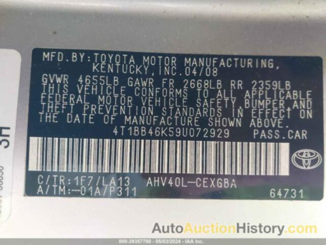 TOYOTA CAMRY HYBRID, 4T1BB46K59U072929