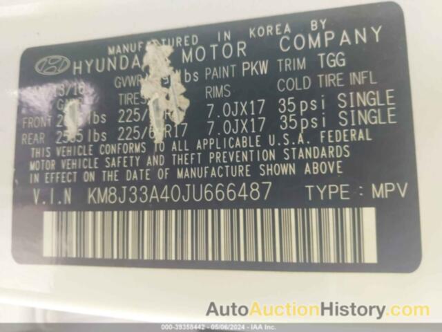 HYUNDAI TUCSON SEL, KM8J33A40JU666487