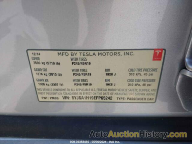 TESLA MODEL S P85, 5YJSA1H19EFP65242