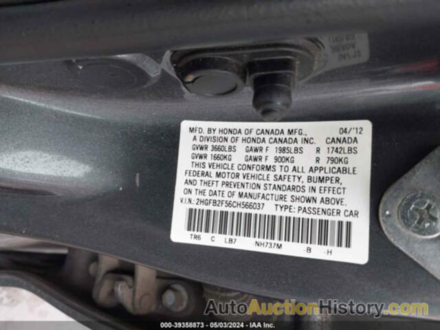 HONDA CIVIC LX, 2HGFB2F56CH566037