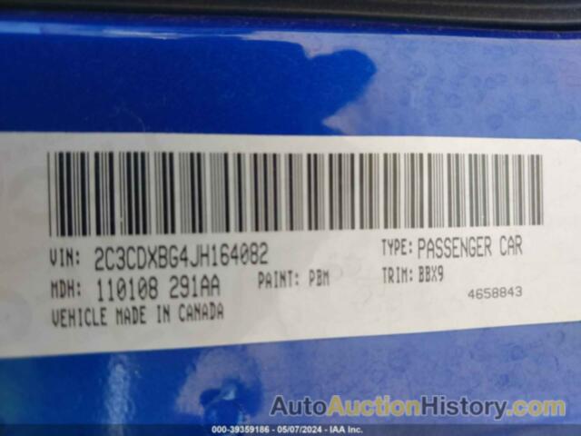 DODGE CHARGER SXT, 2C3CDXBG4JH164082