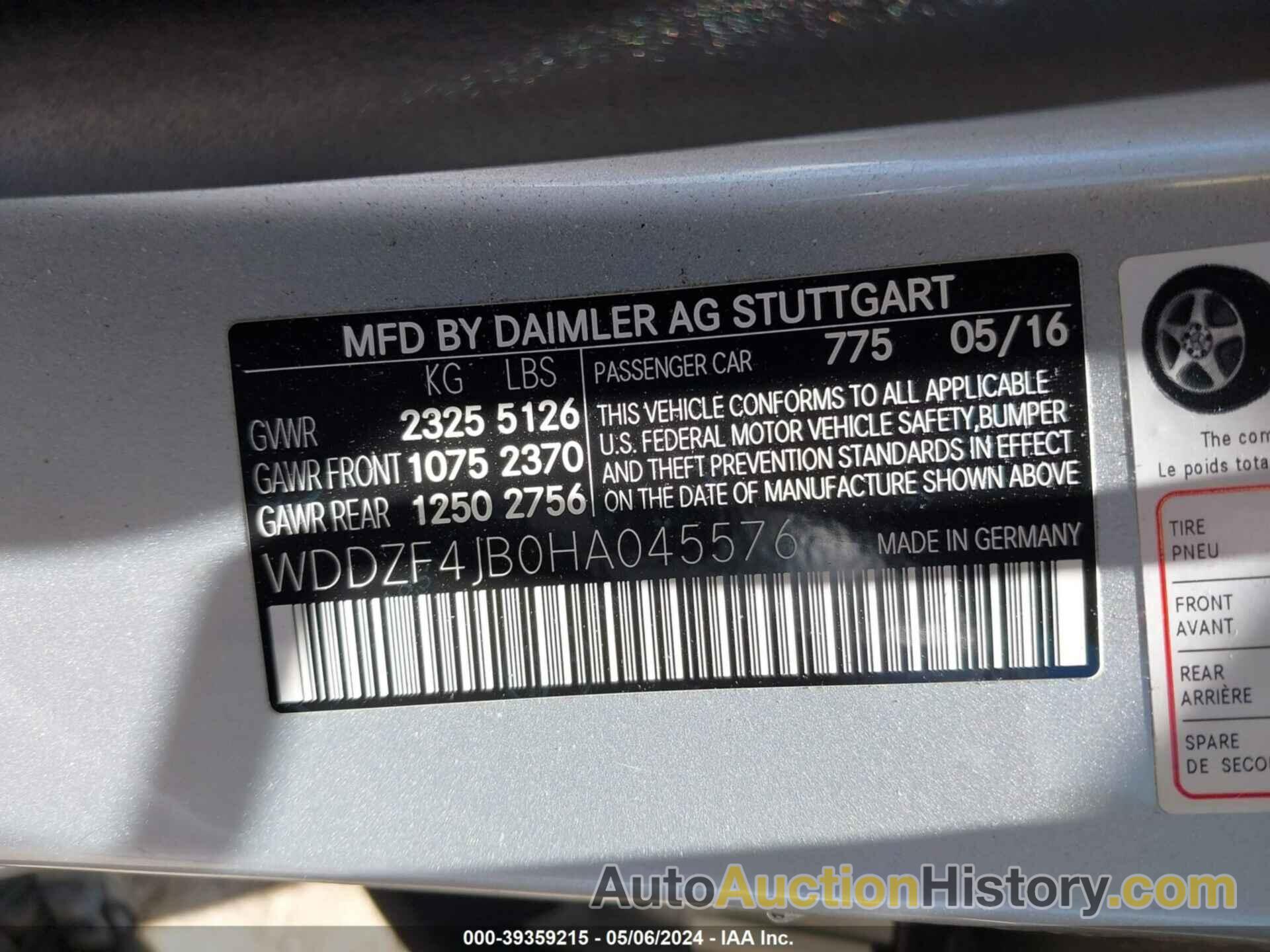 MERCEDES-BENZ E 300, WDDZF4JB0HA045576