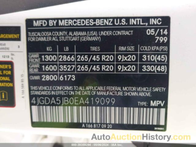 MERCEDES-BENZ ML 350, 4JGDA5JB0EA419099