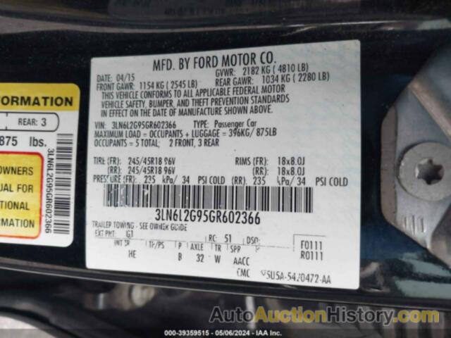 LINCOLN MKZ, 3LN6L2G95GR602366