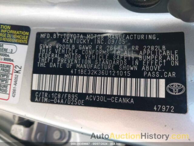 TOYOTA CAMRY LE/XLE/SE, 4T1BE32K36U121015