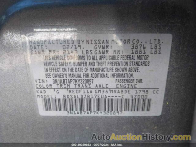 NISSAN SENTRA SV, 3N1AB7AP7KY320897