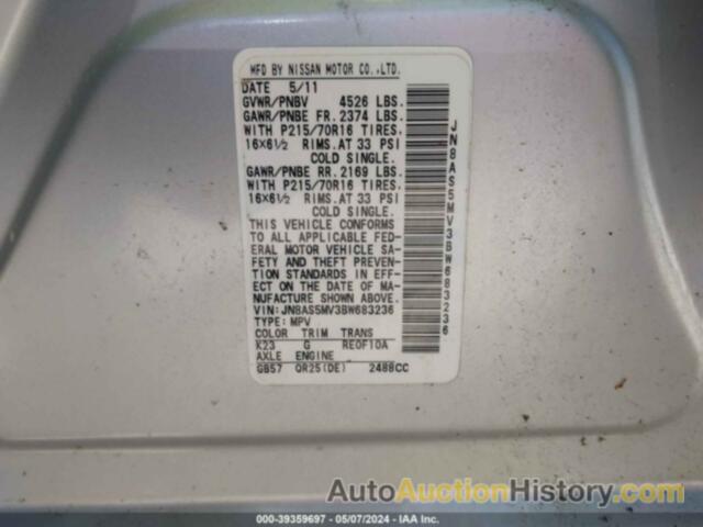 NISSAN ROGUE S, JN8AS5MV3BW683236