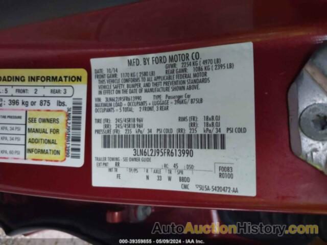 LINCOLN MKZ, 3LN6L2J95FR613990