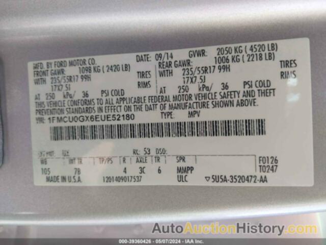 FORD ESCAPE SE, 1FMCU0GX6EUE52180