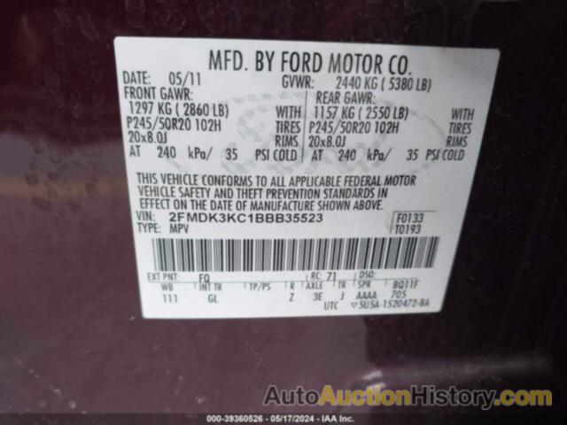 FORD EDGE LIMITED, 2FMDK3KC1BBB35523