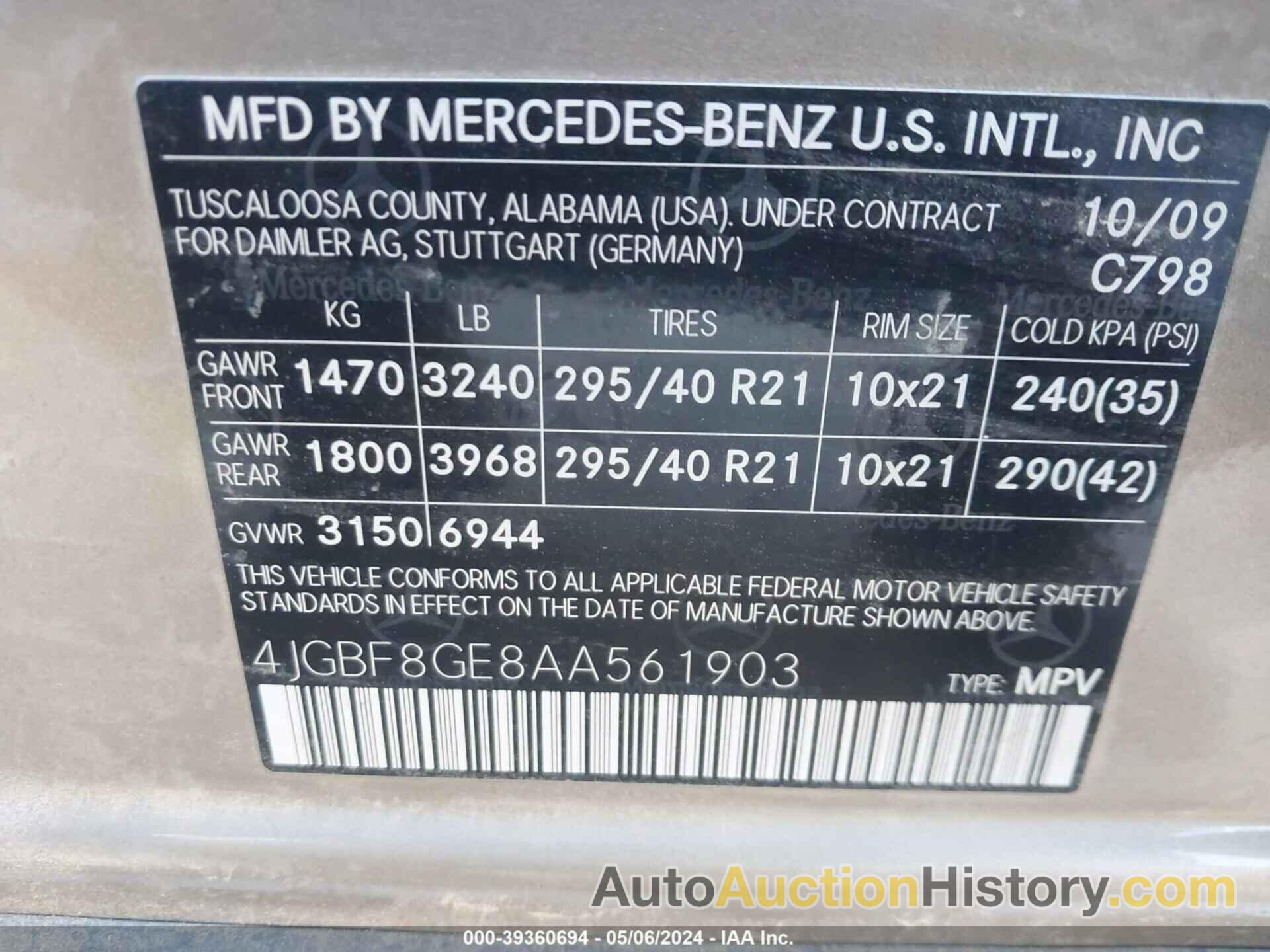 MERCEDES-BENZ GL 550 4MATIC, 4JGBF8GE8AA561903