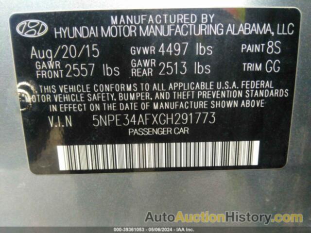 HYUNDAI SONATA SPORT, 5NPE34AFXGH291773