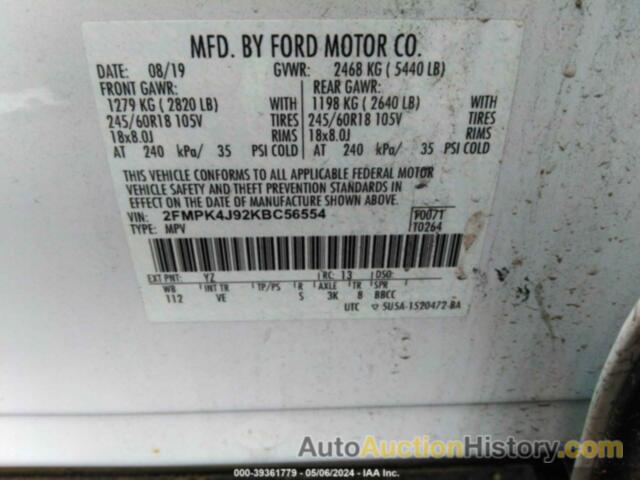 FORD EDGE SEL, 2FMPK4J92KBC56554