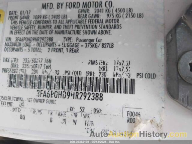 FORD FUSION SE, 03FA6P0HD9HR29238