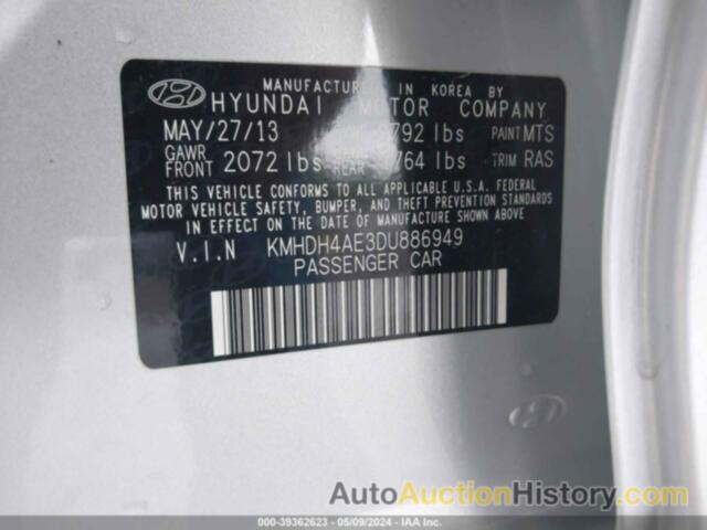 HYUNDAI ELANTRA LIMITED, KMHDH4AE3DU886949