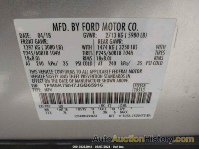 FORD EXPLORER, 1FM5K7BH7JGB65916