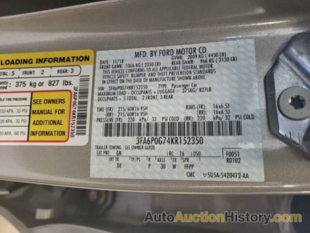 FORD FUSION S, 3FA6P0G74KR152350