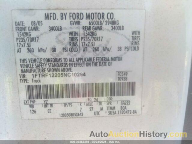 FORD F-150 STX/XL/XLT, 1FTRF12205NC10294