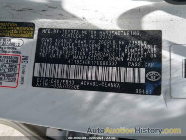 TOYOTA CAMRY LE, 4T1BE46K17U680337