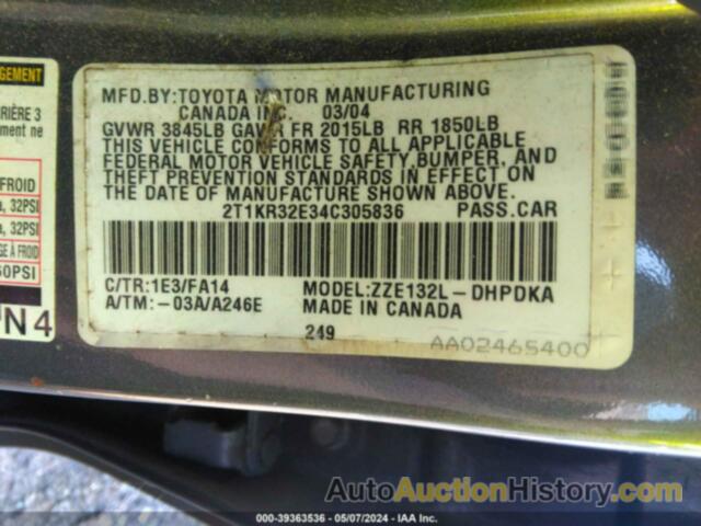 TOYOTA MATRIX STANDARD, 2T1KR32E34C305836