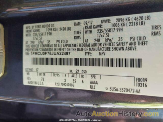 FORD ESCAPE S, 1FMCU0F76JUA22497