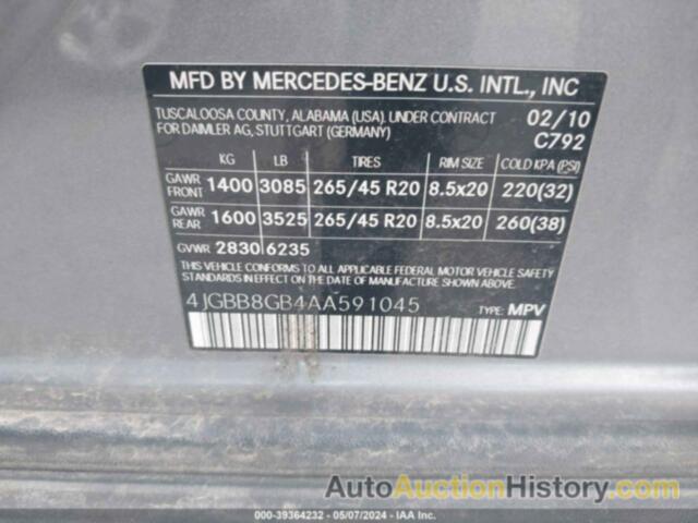 MERCEDES-BENZ ML 350 350 4MATIC, 4JGBB8GB4AA591045