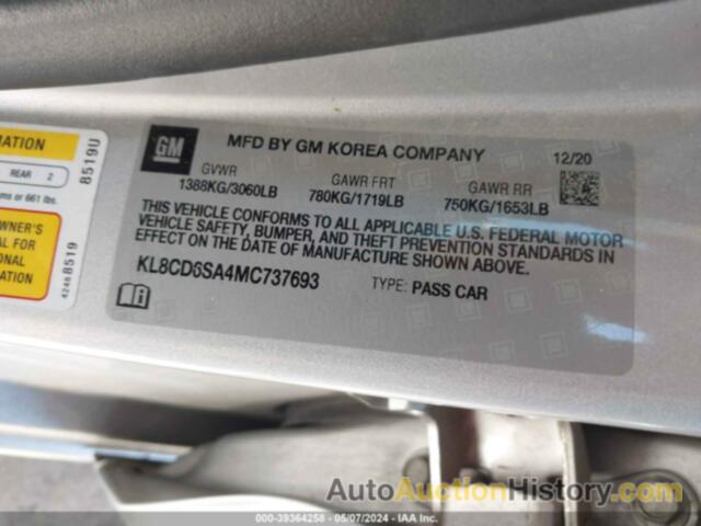 CHEVROLET SPARK FWD 1LT AUTOMATIC, KL8CD6SA4MC737693