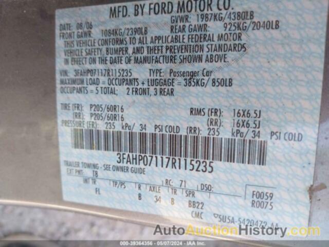 FORD FUSION SE, 3FAHP07117R115235